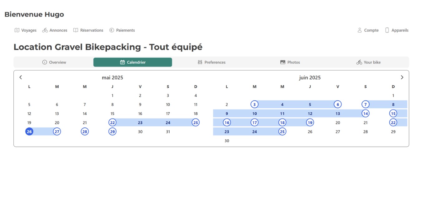 Calendrier des locations